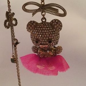 Betsey Johnson pink tutu bear necklace